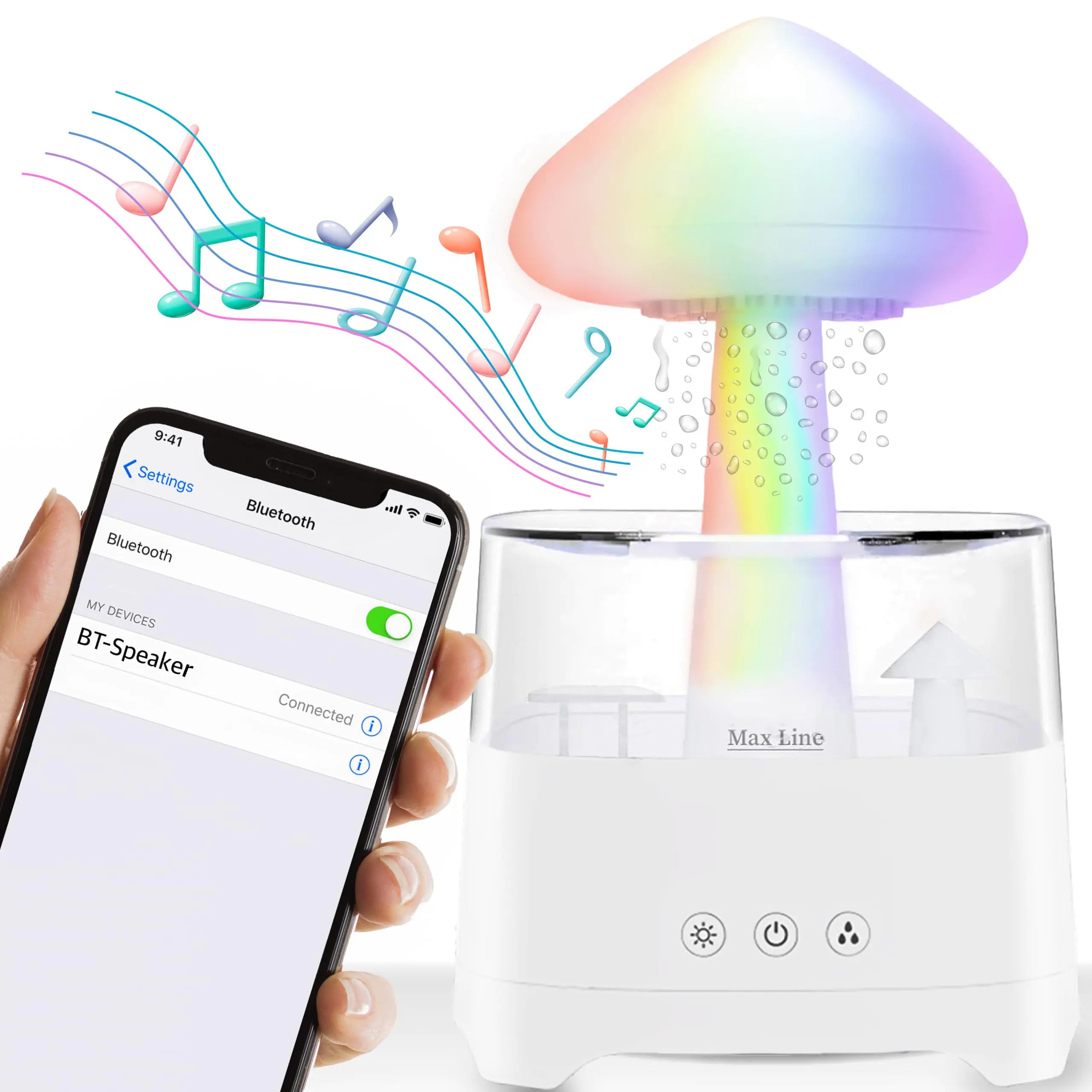 Rain Cloud Humidifier Water Drip Bluetooth Speaker Mushroom Aromatherapy Essential Oils Diffuser with 7 LED Night Light - Gloomy Rainfall & Raindrops Relaxing Sound for Deep Sleep in Bedroom (White)